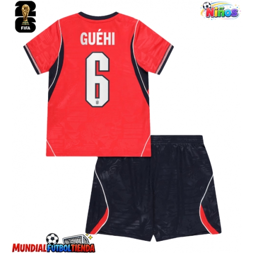 Camiseta Inglaterra Marc Guehi #6 Segunda Equipación Replica Mundial 2026 para niños mangas cortas (+ Pantalones cortos)